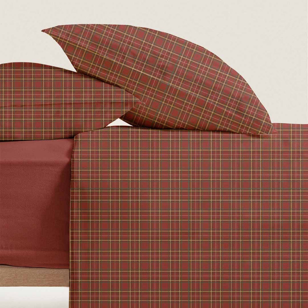 Completo letto matrimoniale Tartan rosso