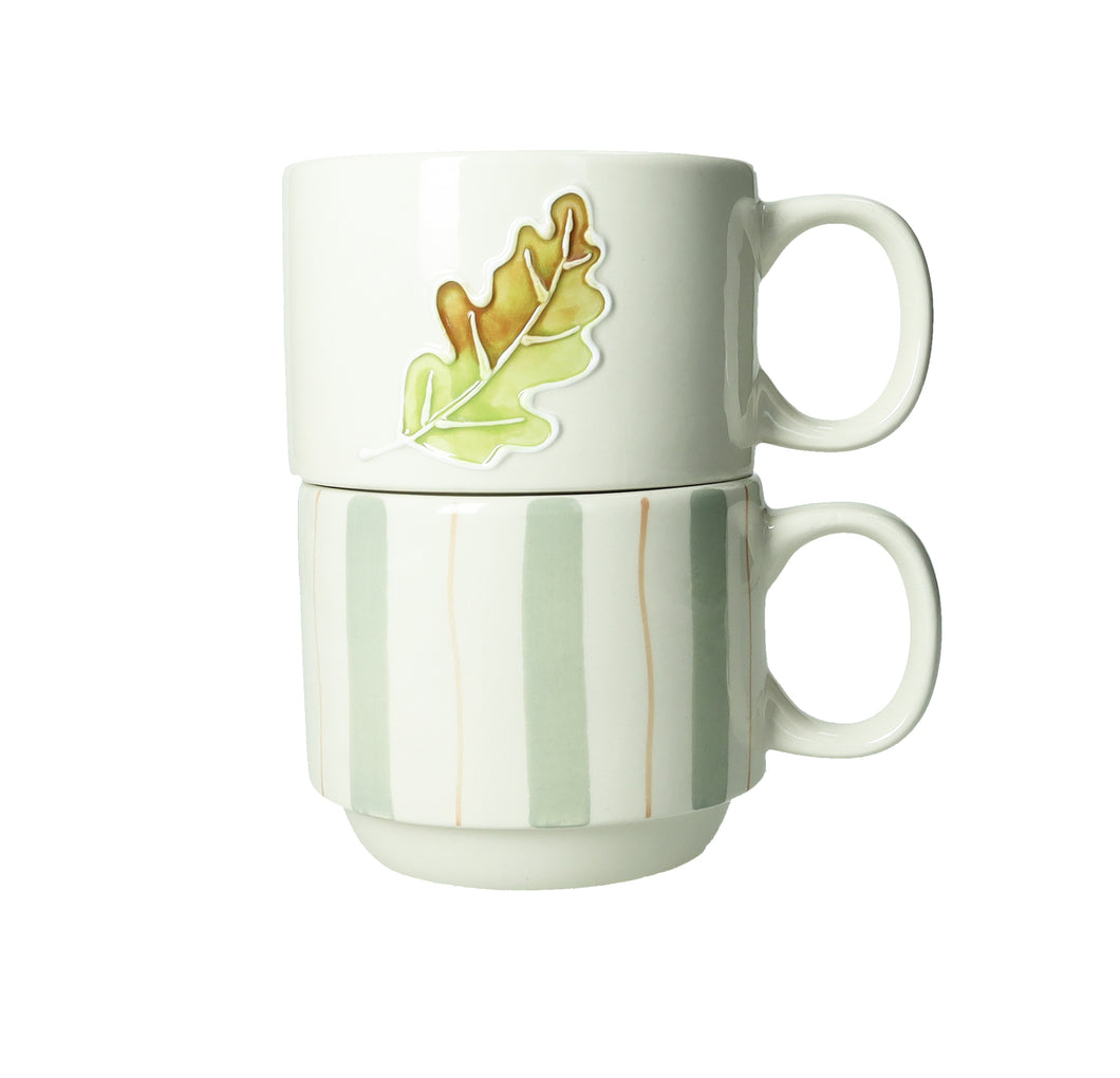 Tazza impilabile foglia di quercia e righe