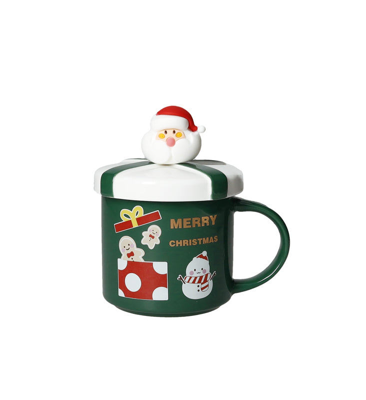 Mug verde con coperchio e cucchiaino Babbo Natale