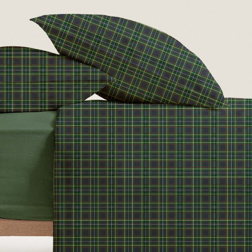 Completo letto matrimoniale Tartan verde