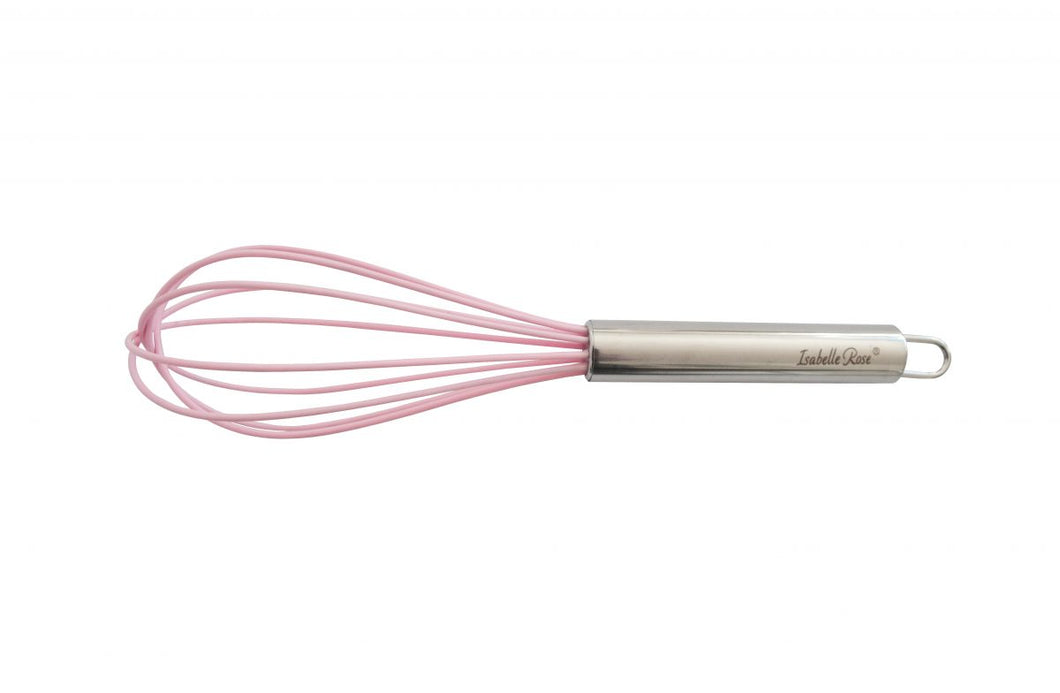 Frusta in silicone rosa con manico in acciaio
