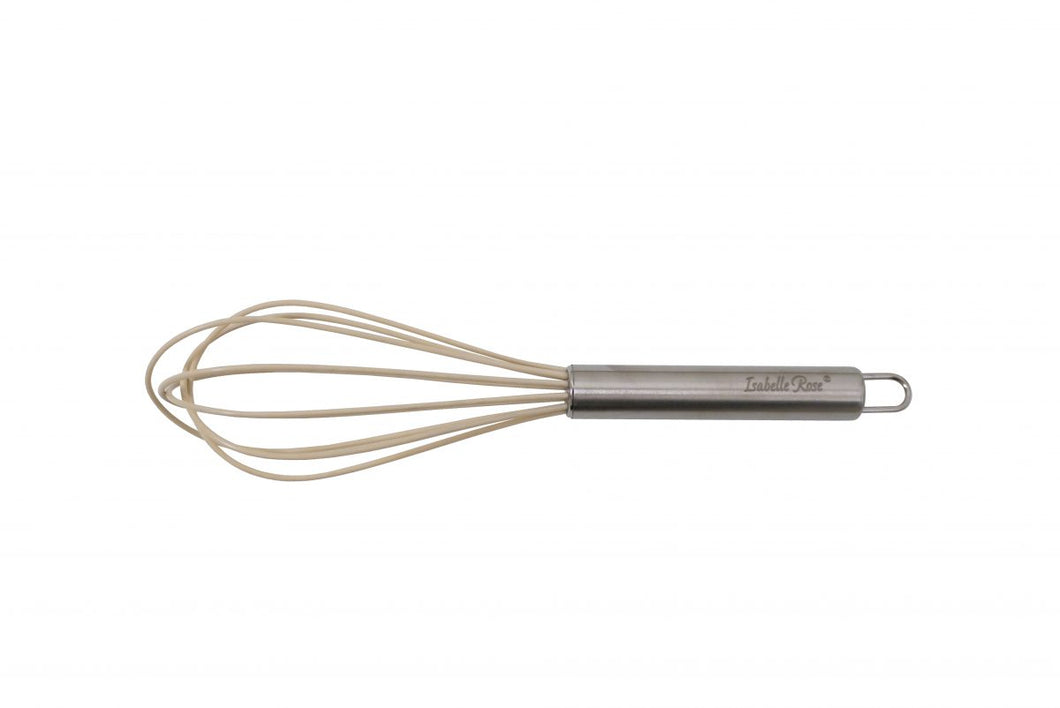 Frusta in silicone beige con manico in acciaio