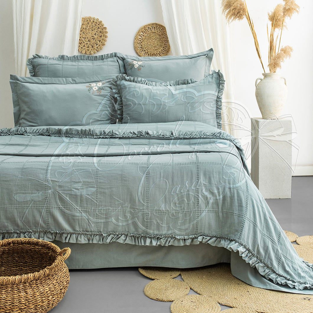 Completo letto matrimoniale Daisy celeste polvere