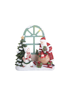 Babbo Natale con finestra e albero con luci led