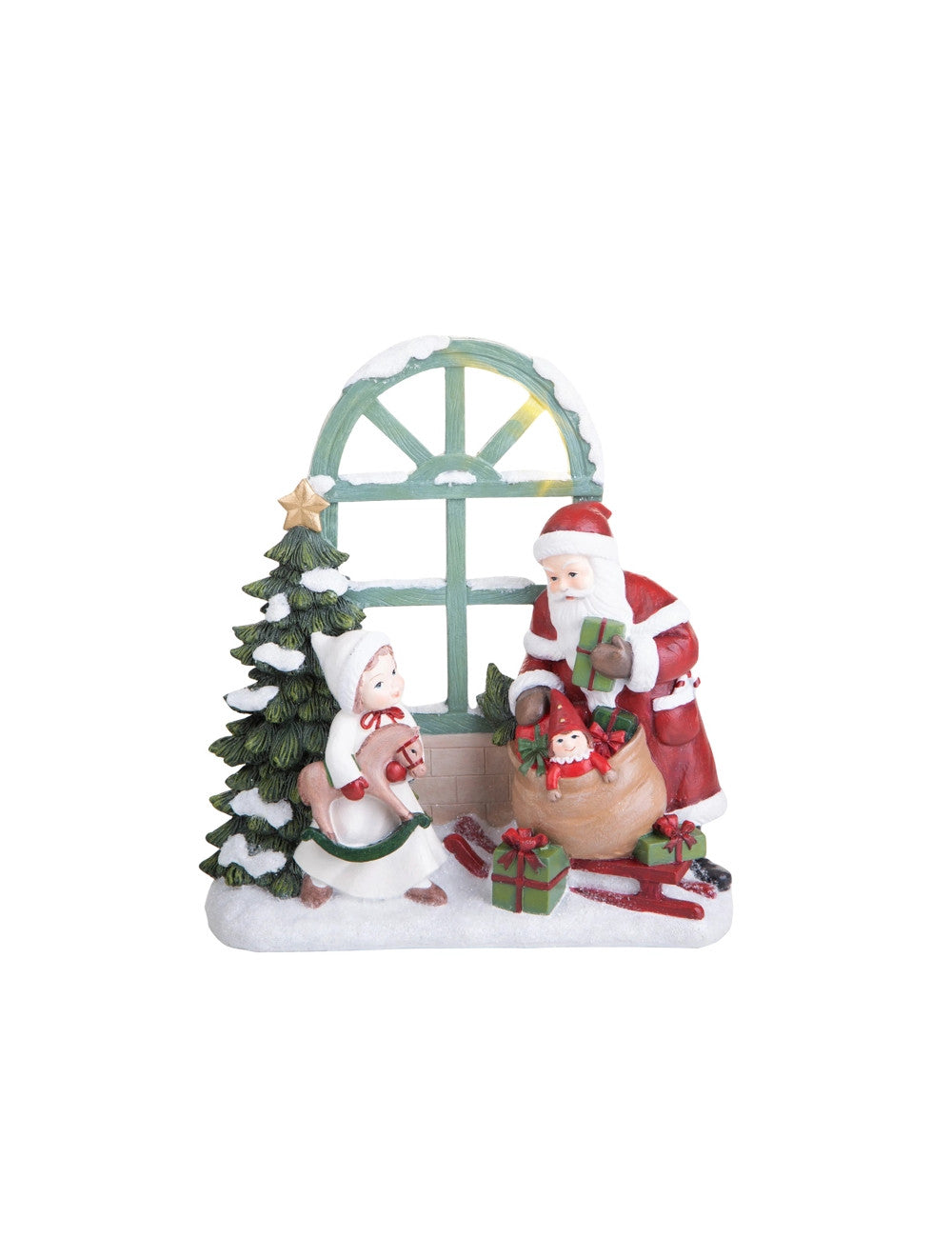 Babbo Natale con finestra e albero con luci led