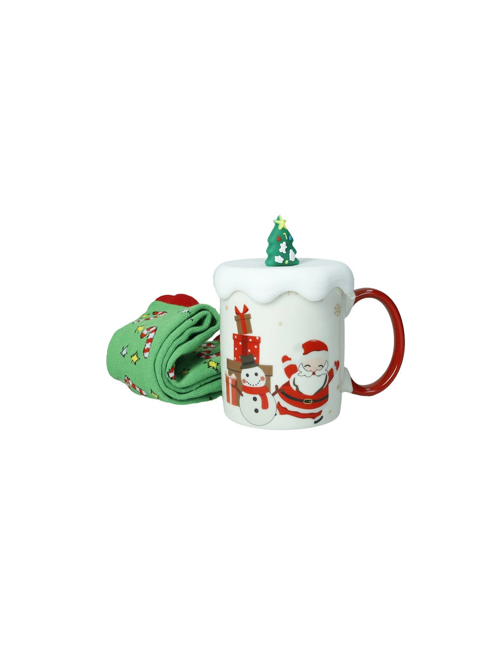 Set mug con tappo e coppia di calzini natalizi