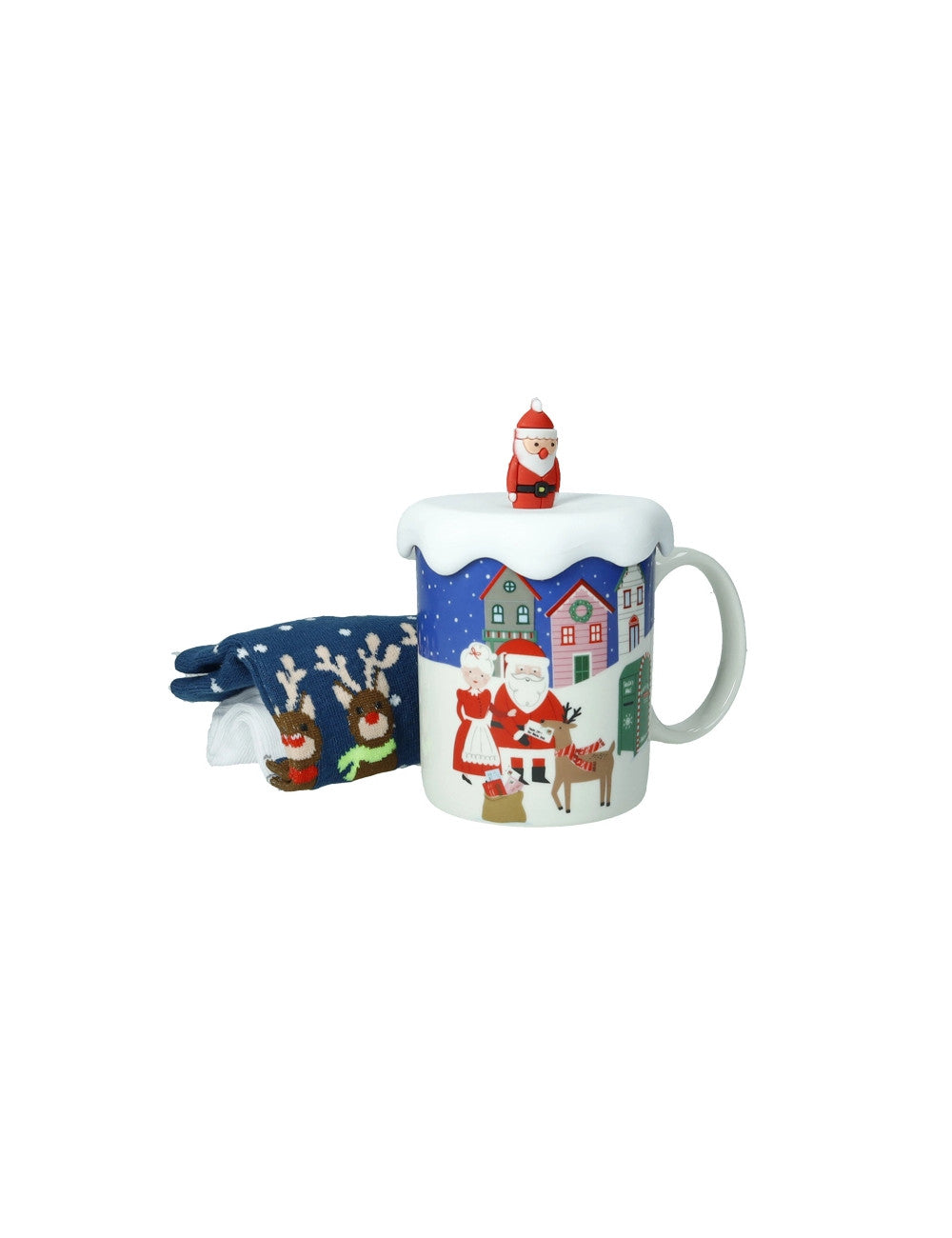 Set mug con tappo e coppia di calzini natalizi