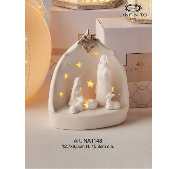 Sacra famiglia nella grotta con luci led